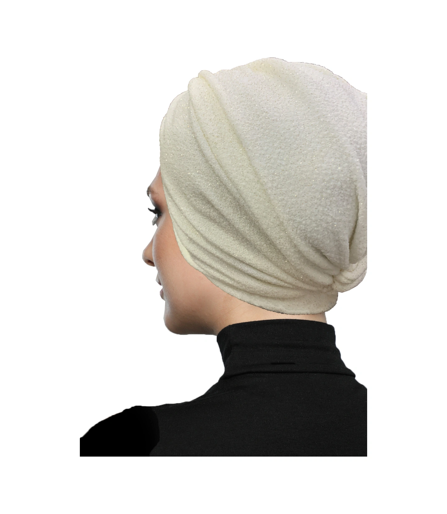 Çapraz Fukuro Simli Astarlı Krem Hazır Türban Tesettür Abiye Bone Krem