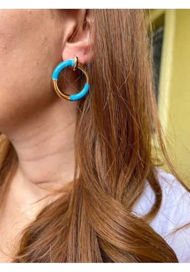 Bymerve Yuvarlak Ozel Serı Küpe Mavi