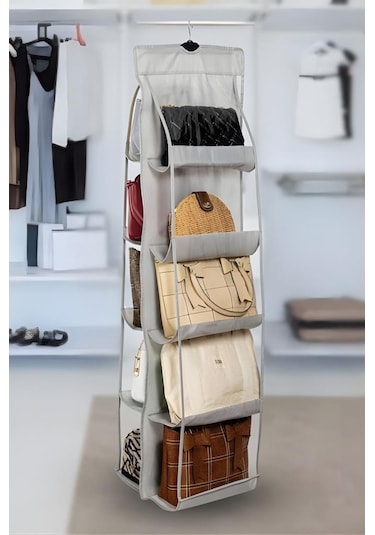 Çanta Ve Ayakkabı Düzenleyici 10 Cepli, Dolap İçi Askılı Pencereli Çanta Cüzdan Ayakkabı Organizer Şeffaf