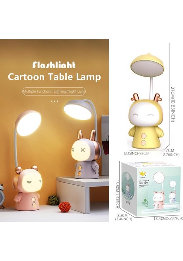 Sarı Karikatür Usb Şarj Edilebilir Masa Lambası Çift Işıklı Led Lamba Öğrenci Çocuk Odası Okuma Masası Lambası Gece Lambası