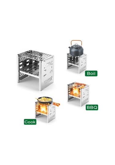 Youtek Katlanabilir Paslanmaz Çelik Kamp Ocağı - Pratik Taşınabilir Şömine Ve Izgara Gümüş