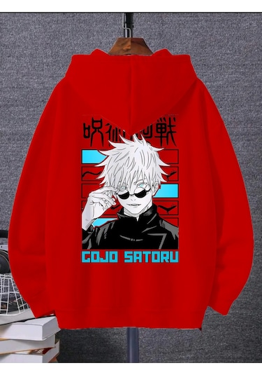 Arc Shoping Satoru Gojo Baskılı 3 İplik Şardonlu Sweatshirt - Siyah Beyaz Unisex Oversize Kapüşonlu Kırmızı Arc Shoping Satoru Gojo Baskılı 3 İplik Şardonlu Sweatshirt - Siyah Beyaz Unisex Oversize Kapüşonlu Kırmızı
