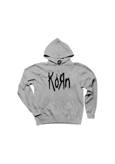 Korn Logo 2 Gri Kapşonlu Unisex Sweatshirt Hoodie Gri