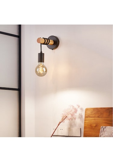 Sima Avize Ahşap Siyah Tekli Duvar Lambası Aplik Siyah
