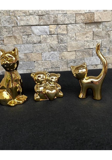 3'lü Kedi Köpek Kalpli Ayıcık Hediyelik Dekoratif Obje