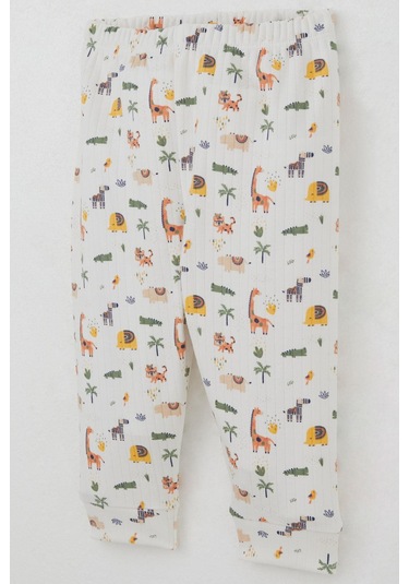 Breeze Erkek Bebek Pijama Takımı Omuzdan Patlı Bebek Hayvanat Bahçesi 4 Ay-1 Yaş, Ekru Ekru