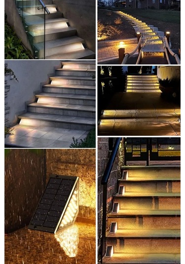 8 Adet Üçgen Güneş Enerjisi İle Şarj Olan Dış Mekan Solar Basamak Köşe Lambası Beyaz