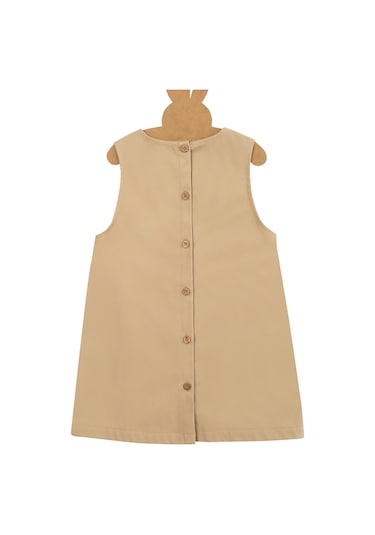 Luess Kız Çocuk Deri Düğme Detaylı Elbise-bej Bej