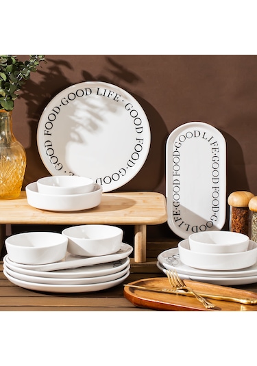 Perotti Good 14 Parça Seramik 6 Kişilik Kahvaltı Takımı Siyah - Beyaz