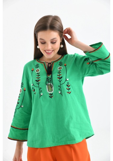 Dokuma Yazlık Bluz Yeşil