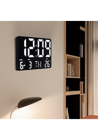 Suntek Sıcaklık Göstergeli Uzaktan Kumandalı Dijital LED Duvar Saati Siyah 10"