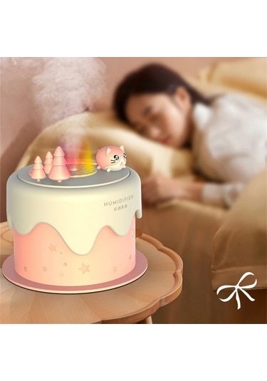 M328 Pil Tipi Mini Masaüstü Gece Lambası Karikatür Kek Sessiz Sprey Nemlendirici Pembe