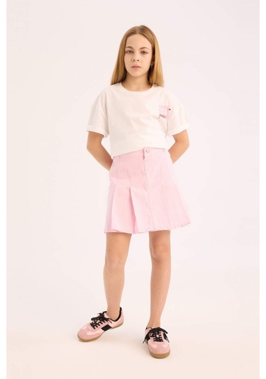 DeFacto Kız Çocuk Pileli Gabardin Etek D9340A825SPPN441 Pembe