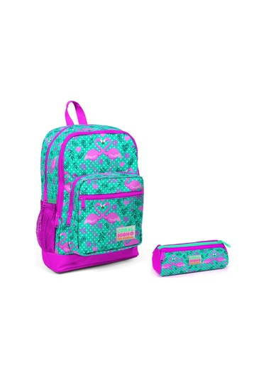 Coral High İlkokul Sırt Çantası ve Kalemlik Seti - Yeşil Flamingo
