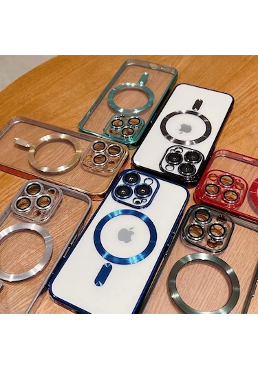 iPhone Uyumlu 14 PRO MAX Kılıf Kamera Lens Korumalı Renkli Magsafe Şeffaf Silikon