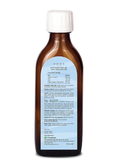 Voop Portakal Aromalı Omega 3 Balık Yağı Şurup 150 ML