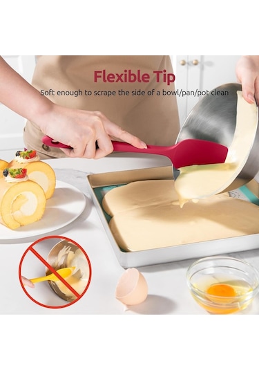 Likeable 600 Derece Fahrenheit Isıya Dayanıklı Silikon Spatula Seti Kırmızı Kırmızı