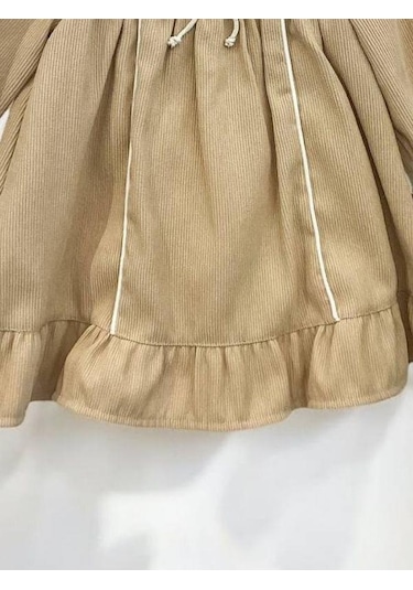 Cantoy Kız Bebek Bebe Yaka Fitilli Kadife Elbise-15068 Camel