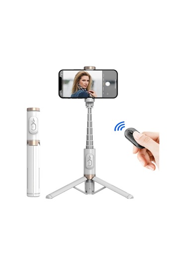 Butu Q12 Cep Telefonu Tutucu Tripod Uzatılabilir Alüminyum Alaşımlı Kutup Canlı Akış Selfie Sopa Bluetooth Uzaktan Kumanda İle