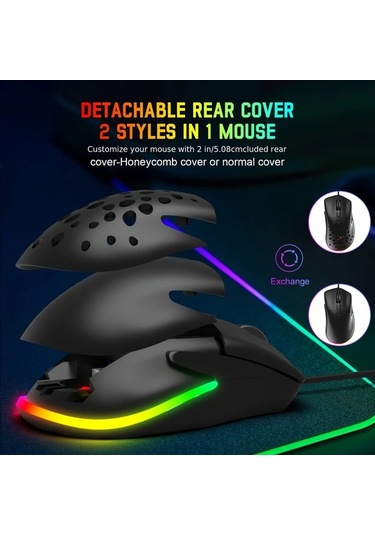Techbloom Zıyoulang White Kablolu Oyun Faresi Modüler 2 Degisebilir Kapak Ayarlanabilir Agirlik 7 Programlanabilir Tus Rgb Aydinlatma -