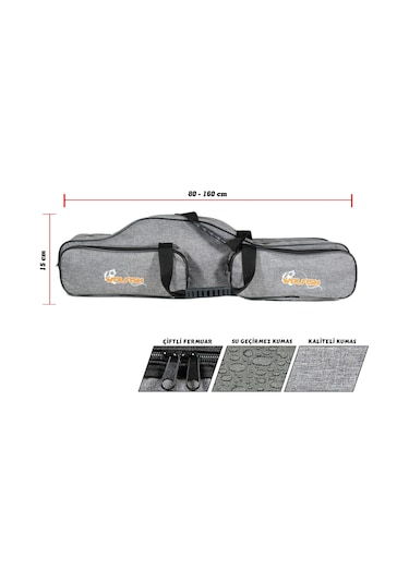 Wolfish 2 Gözlü 80 Cm Olta Çantası Gri 4 Cepli