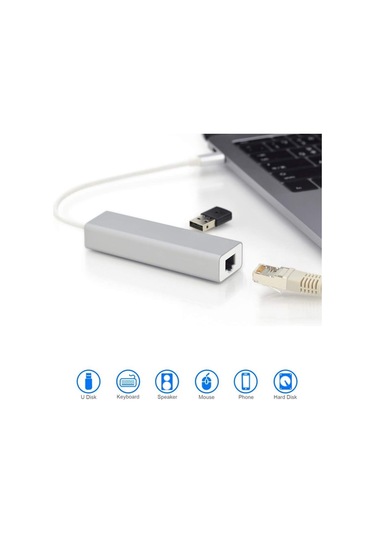 Usb Type C Ethernet 1000mbps - 1 Gigabit Rj45 Adaptör Ve 3 Usb