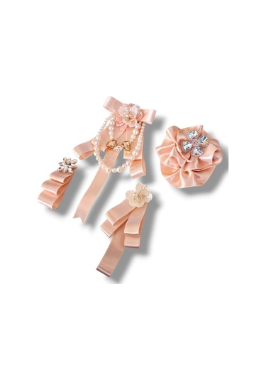 4 Lü Pudra Saten Broş Set,yaka İğnesi, Yaka Cicegi ,gül Broş Pudra