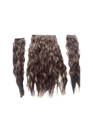 Caş Dekorasyon Isıya Dayanıklı Yıkanabilir Yarımay Saç 4 Kahverengi-dalgalı-60cm-110 Gr+2 Adet Yançıtçıt Kahverengi