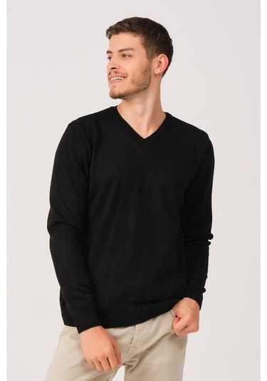 V0036 Dewberry Erkek V-neck Kazak-siyah Siyah