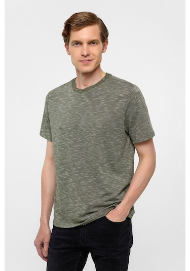 SÜVARİ Haki Regular Armürlü Bisiklet Yaka Tişört-38305 Haki