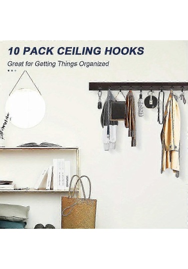 Ganzhoushop 10 Adet Ağır Hizmet Tipi Tavan Kancaları - Paslanmaz Çelik Raf Altı Askıları, Siyah Çok Renkli