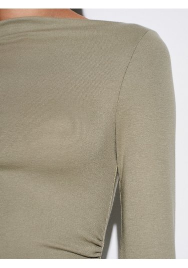 Dilvin 32198 Kayık Yaka Büzgülü Top-çağla Çağla