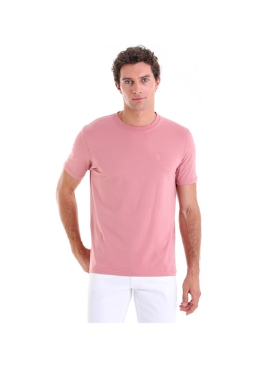 Hatemoğlu Pembe Regular Fit Düz Pamuklu Bisiklet Yaka Triko Tişört Pembe