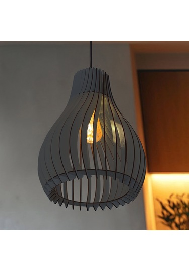 Vialux Modern Ahşap Bohem Rustik Avize Tekli Sarkıt Lamba Antrasi Antrasit