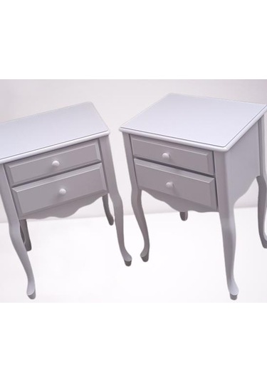 Komodin 90385 Klasik Kayın Aslan Ayak Çit Çekmece 2adet Parlak Beyaz Boya Elyapım