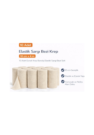 Elastik Sargı Bezi Krep 10 Cm X 4 M 10 Adet Esnek Krep Bandaj Elastik Sargı Bezi Seti