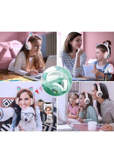 Jeemson Kedi Kulaklı Led Işıklı Bluetooth Kulaklık, Mikrofonlu, Çocuklar İçin Güvenli Ses, Oyun/müzik/seyahat Uygun lik