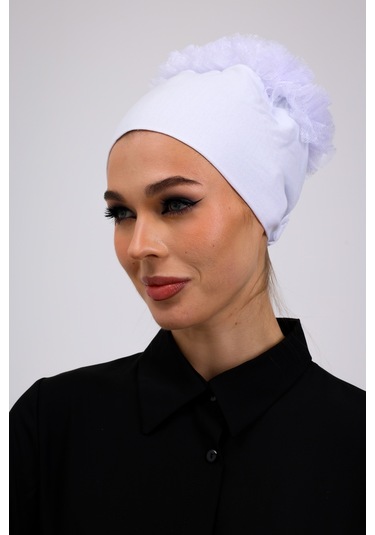 Kaymayan Fırfırlı Silikonlu Dikişsiz Bone Beyaz - Kaymaz Kadın Tesettür Bağlamalı İç Bone Beyaz