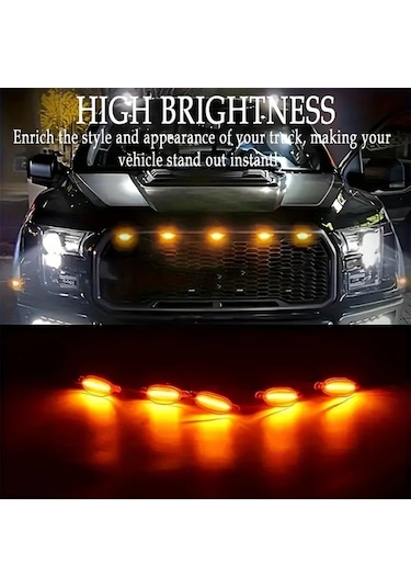 Xuweiwei 1 Ton 5 Çoğu Araç İçin 5li 1 Arada Ön Izgara Süsleme Kiti Siyah 12v Kabin Sarı Kehribar Led Yüksek Parlaklık