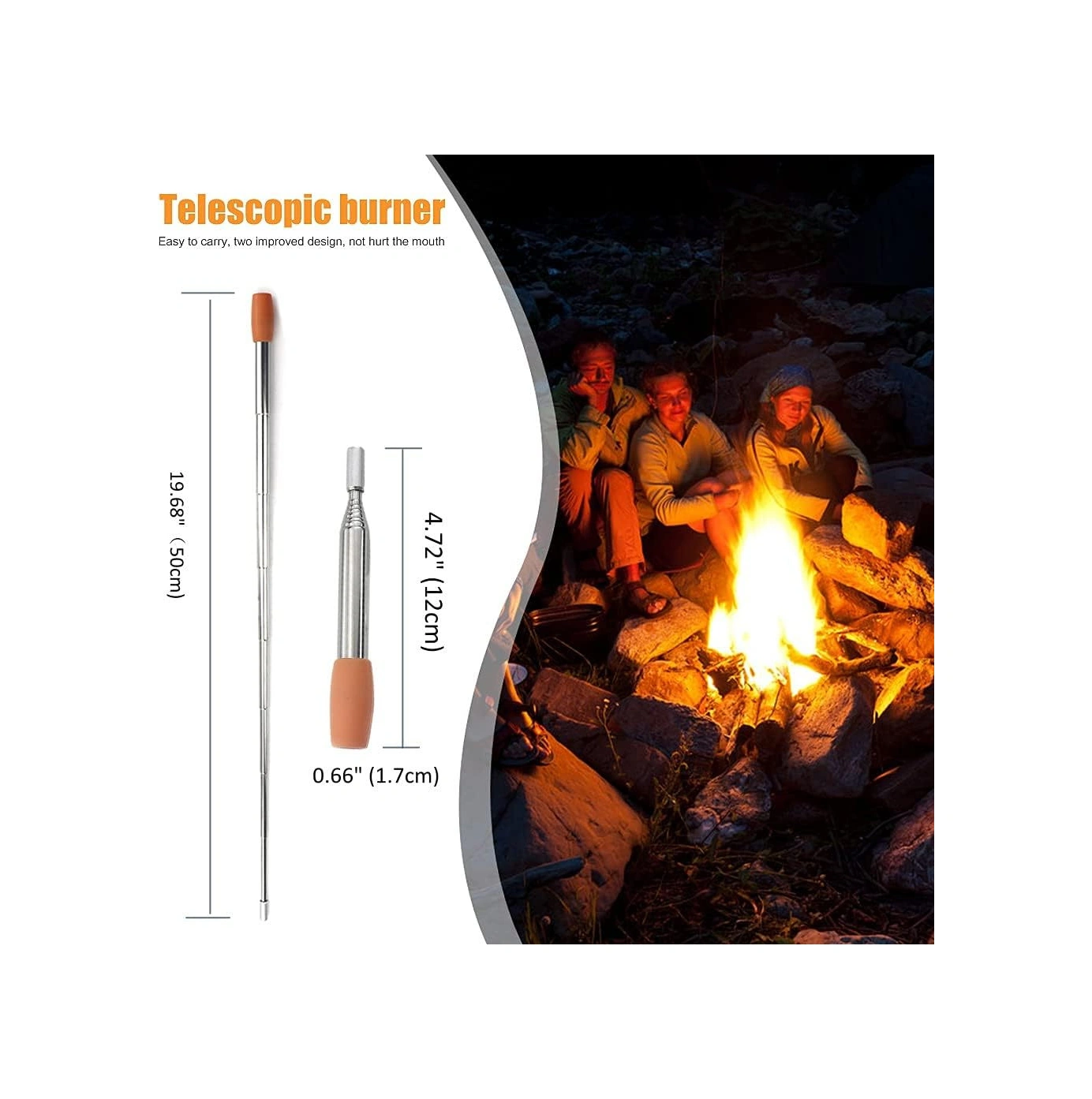 Youtek 304 Paslanmaz Çelik Füme Borusu, Silikon Uçlu, 8 Bölümlü Katlanabilir, 50 Cm Uzunluk, Kamp Ateşi, Mangal, Ofis İçin Yangın Başlatma Aracı Gümüş