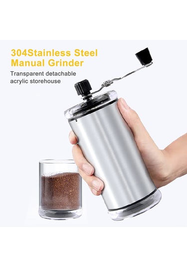 Youtek Manuel Fincan Değiştirici: Çelik Paslanmaz + Akrilik, Ayarı Kolay Kuru Malzeme Öğütücü, Şeffaf Depo Kutusu Gümüş