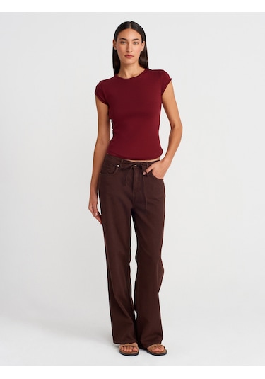 Dilvin 31779 Bisiklet Yaka Basic T-shirt-açık Bordo Açık Bordo