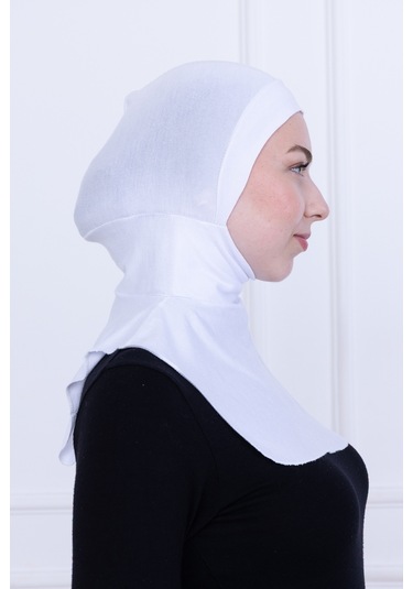 Beyaz Ninja Bone Boyunluklu Likralı Sporcu Bonesi Kadın Pratik Tesettür Hijab Başörtü Beyaz