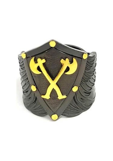 Balta Figürlü Tasarım Siyah Rodajlı Gümüş Erkek Yüzük 25