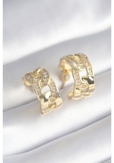 Ezoconcept Pirinç Gold Renk Zirkon Taş Detay Zincir Model Kadın Küpe