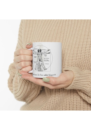 Da Vinci Vitruvian Adam Tasarımlı Mizahi Kupa Bardak Sanat Ve Bilim Meraklılarına Özel Hediye Beyaz