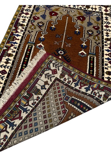 El Dokuma Kök Boya Seccade Yahyalı 84x140 Yün Kahve Namazlık