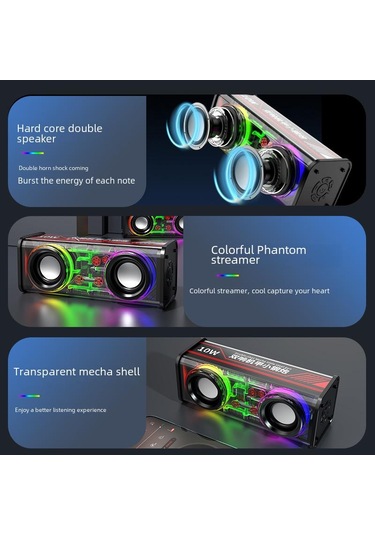 V8 Şeffaf Mecha Mini Bluetooth Hoparlör Subwoofer'lı