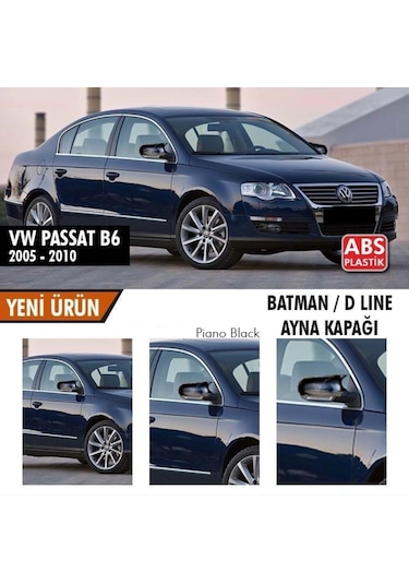 Volksvogen Passat B6 2005-2010 Uyumlu Batman Yarasa Ayna Kapağı Piano Black Abs Plastik