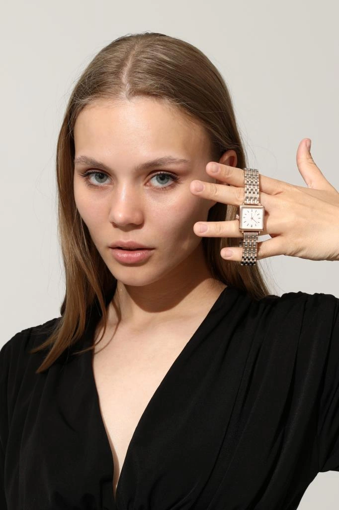 Minimal Kare Rose Kasa Rose Gümüş Kordon Kadın Kol Saati Rose Gold